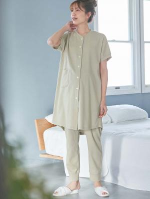 マタニティ パジャマ・ルームウェア|fairy（フェアリー）ワッフル半袖パジャマ　マタニティ・産後授乳パジャマ【出産後も長く使える】|グリーン