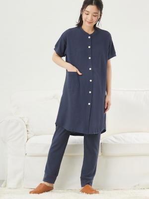 マタニティ パジャマ・ルームウェア|fairy（フェアリー）ワッフル半袖パジャマ　マタニティ・産後授乳パジャマ【出産後も長く使える】|ネイビー