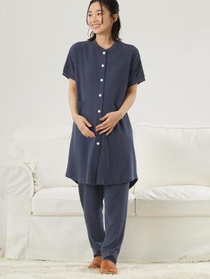 マタニティ パジャマ・ルームウェア|fairy（フェアリー）ワッフル半袖パジャマ　マタニティ・産後授乳パジャマ【出産後も長く使える】|ネイビー