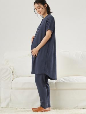 マタニティ パジャマ・ルームウェア|fairy（フェアリー）ワッフル半袖パジャマ　マタニティ・産後授乳パジャマ【出産後も長く使える】|ネイビー