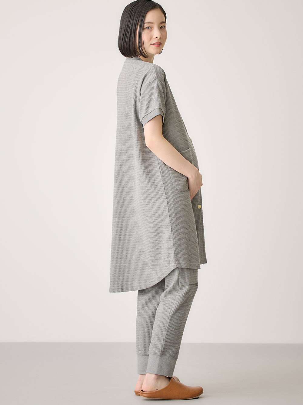 マタニティ パジャマ・ルームウェア|fairy（フェアリー）ワッフル半袖パジャマ　マタニティ・産後授乳パジャマ【出産後も長く使える】|チャコール杢
