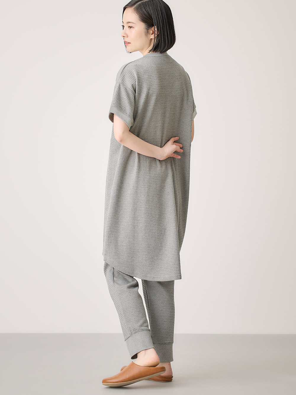 マタニティ パジャマ・ルームウェア|fairy（フェアリー）ワッフル半袖パジャマ　マタニティ・産後授乳パジャマ【出産後も長く使える】|チャコール杢