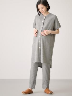 マタニティ パジャマ・ルームウェア|fairy（フェアリー）ワッフル半袖パジャマ　マタニティ・産後授乳パジャマ【出産後も長く使える】|チャコール杢