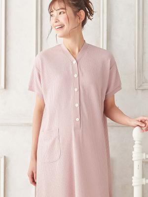 マタニティ パジャマ・ルームウェア|fairy（フェアリー）ワッフル半袖ネグリジェ　マタニティ・産後授乳パジャマ【出産後も長く使える】|ピンク