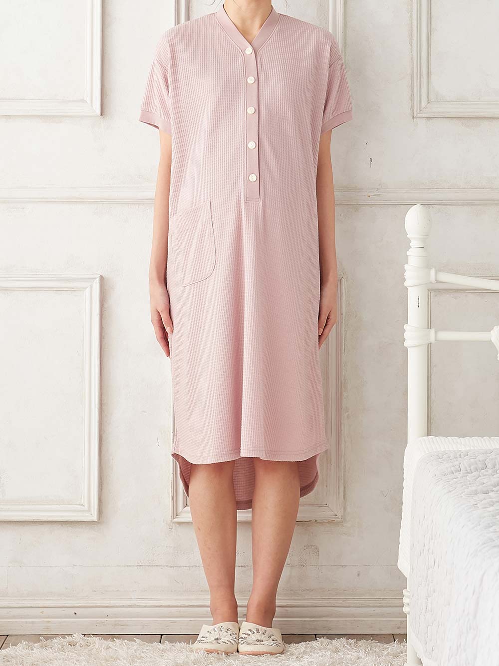 マタニティ パジャマ・ルームウェア|fairy（フェアリー）ワッフル半袖ネグリジェ　マタニティ・産後授乳パジャマ【出産後も長く使える】