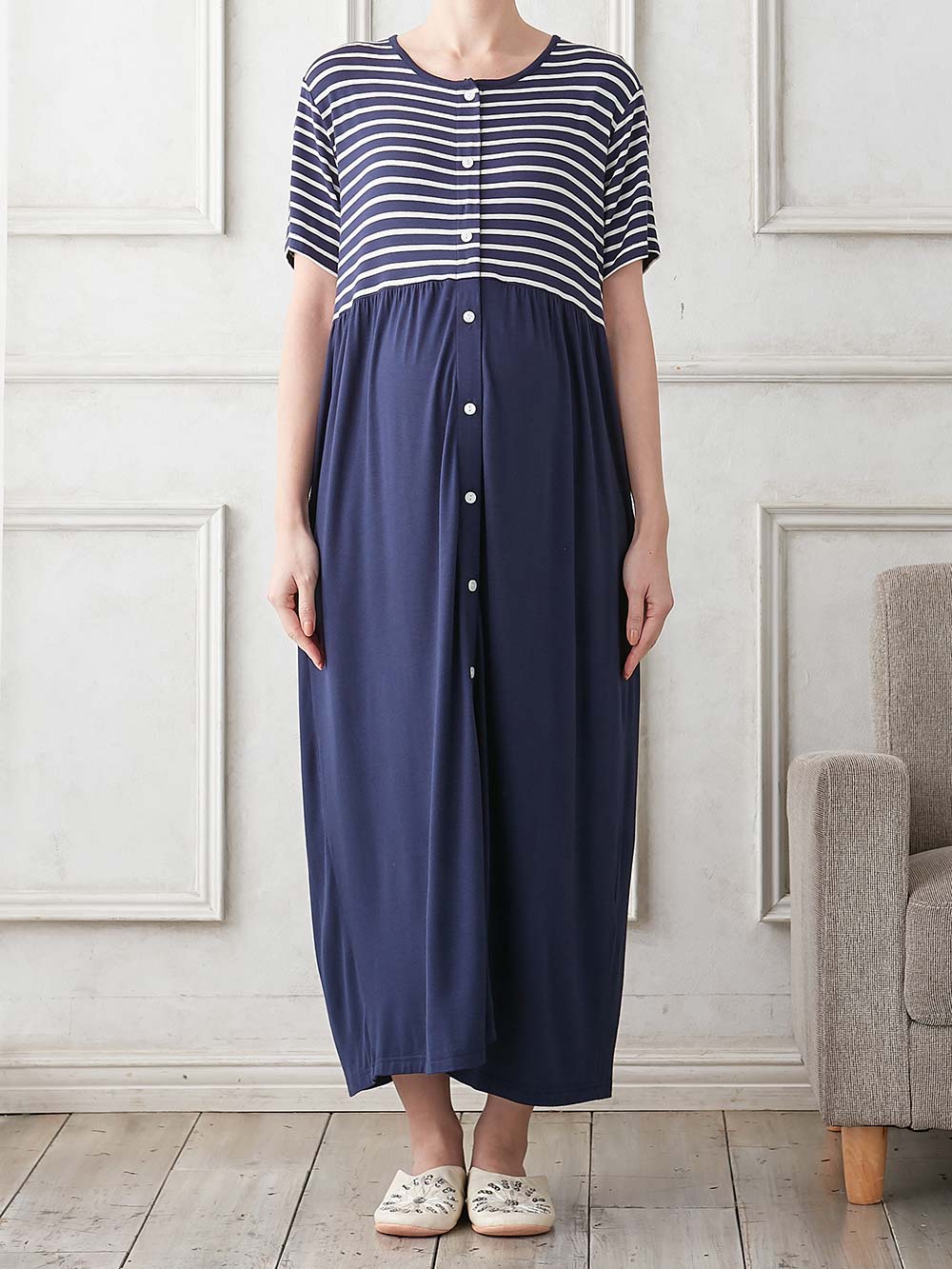 マタニティ パジャマ・ルームウェア|fairy（フェアリー）涼感前開き半袖ネグリジェ　マタニティ・産後授乳パジャマ【出産後も長く使える】