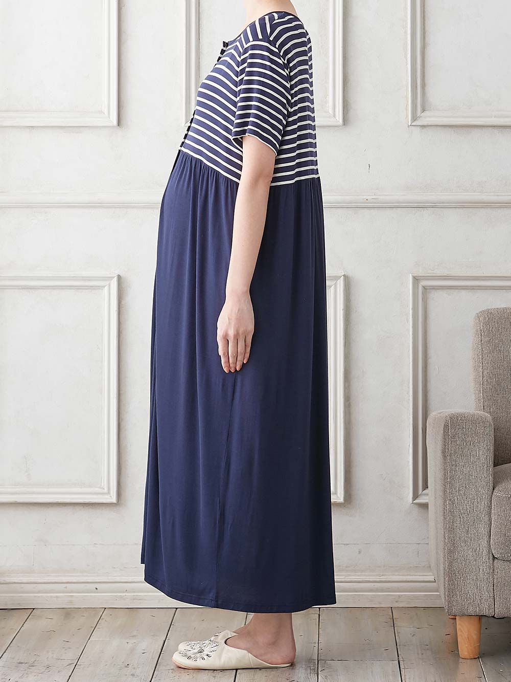 マタニティ パジャマ・ルームウェア|fairy（フェアリー）涼感前開き半袖ネグリジェ　マタニティ・産後授乳パジャマ【出産後も長く使える】