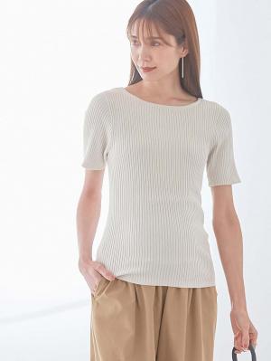 前後2WAY綿混半袖ニット　マタニティ・産後授乳服【出産後も長く使える】