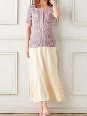 マタニティ トップス|前後2WAY綿混半袖ニット　マタニティ・産後授乳服【出産後も長く使える】