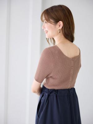 マタニティ トップス|前後2WAY綿混半袖ニット　マタニティ・産後授乳服【出産後も長く使える】|ペールブラウン