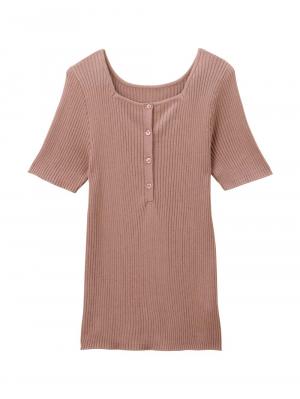 マタニティ トップス|前後2WAY綿混半袖ニット　マタニティ・産後授乳服【出産後も長く使える】|ペールブラウン