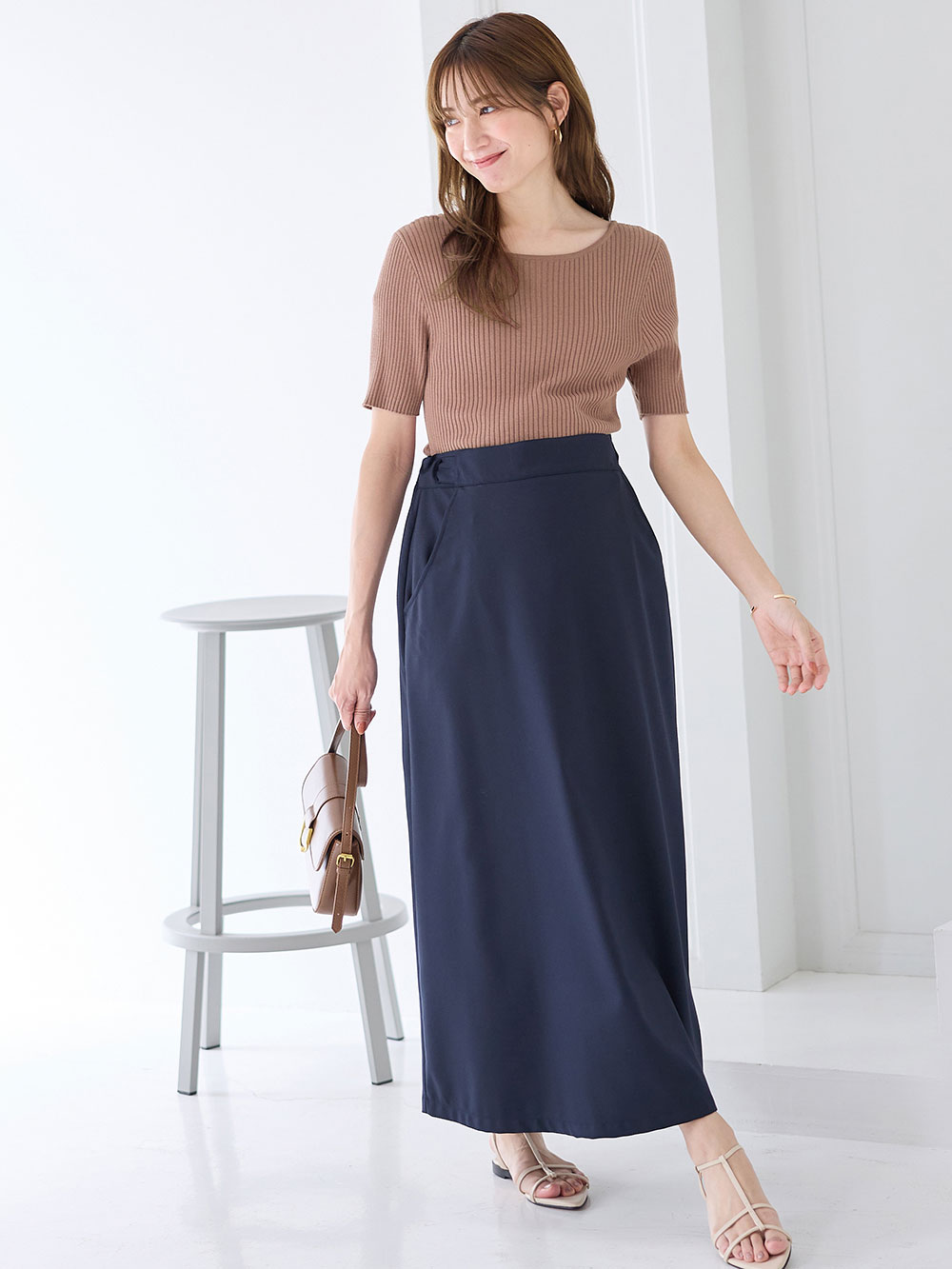 マタニティ トップス|前後2WAY綿混半袖ニット　マタニティ・産後授乳服【出産後も長く使える】|ペールブラウン