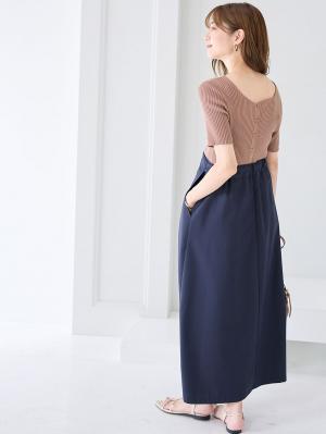 マタニティ トップス|前後2WAY綿混半袖ニット　マタニティ・産後授乳服【出産後も長く使える】|ペールブラウン