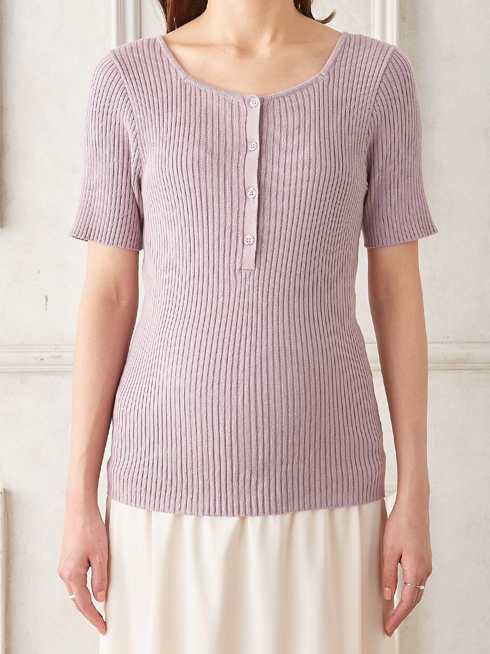 マタニティ トップス|前後2WAY綿混半袖ニット　マタニティ・産後授乳服【出産後も長く使える】