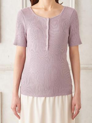 マタニティ トップス|前後2WAY綿混半袖ニット　マタニティ・産後授乳服【出産後も長く使える】