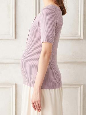 マタニティ トップス|前後2WAY綿混半袖ニット　マタニティ・産後授乳服【出産後も長く使える】