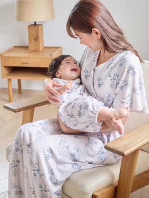 マタニティ パジャマ・ルームウェア|【親子コーデ可】スムースカシュクールパット付フレアスリーブネグリジェ　マタニティ・産後授乳服【出産後も長く着れる】