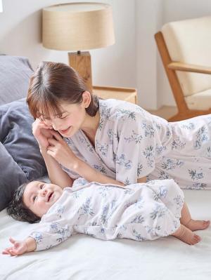 マタニティ パジャマ・ルームウェア|【親子コーデ可】スムースカシュクールパット付フレアスリーブネグリジェ　マタニティ・産後授乳服【出産後も長く着れる】