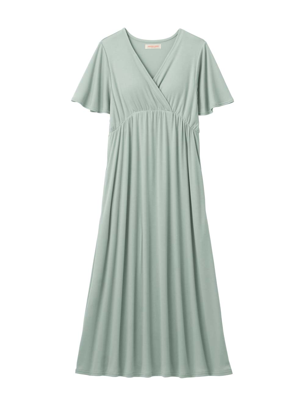 マタニティ パジャマ・ルームウェア|【親子コーデ可】スムースカシュクールパット付フレアスリーブネグリジェ　マタニティ・産後授乳服【出産後も長く着れる】|ライトグリーン