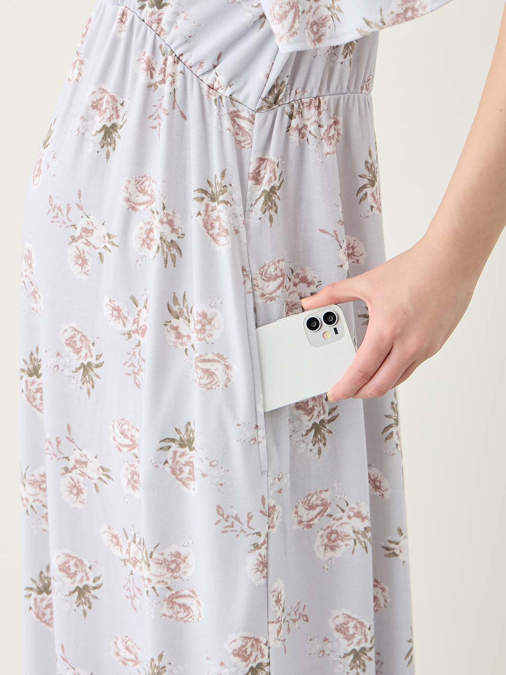 マタニティ パジャマ・ルームウェア|【親子コーデ可】スムースカシュクールパット付フレアスリーブネグリジェ　マタニティ・産後授乳服【出産後も長く着れる】