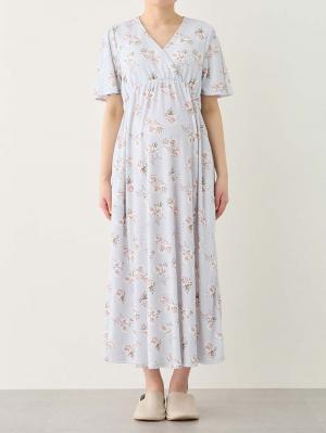 マタニティ パジャマ・ルームウェア|【親子コーデ可】スムースカシュクールパット付フレアスリーブネグリジェ　マタニティ・産後授乳服【出産後も長く着れる】