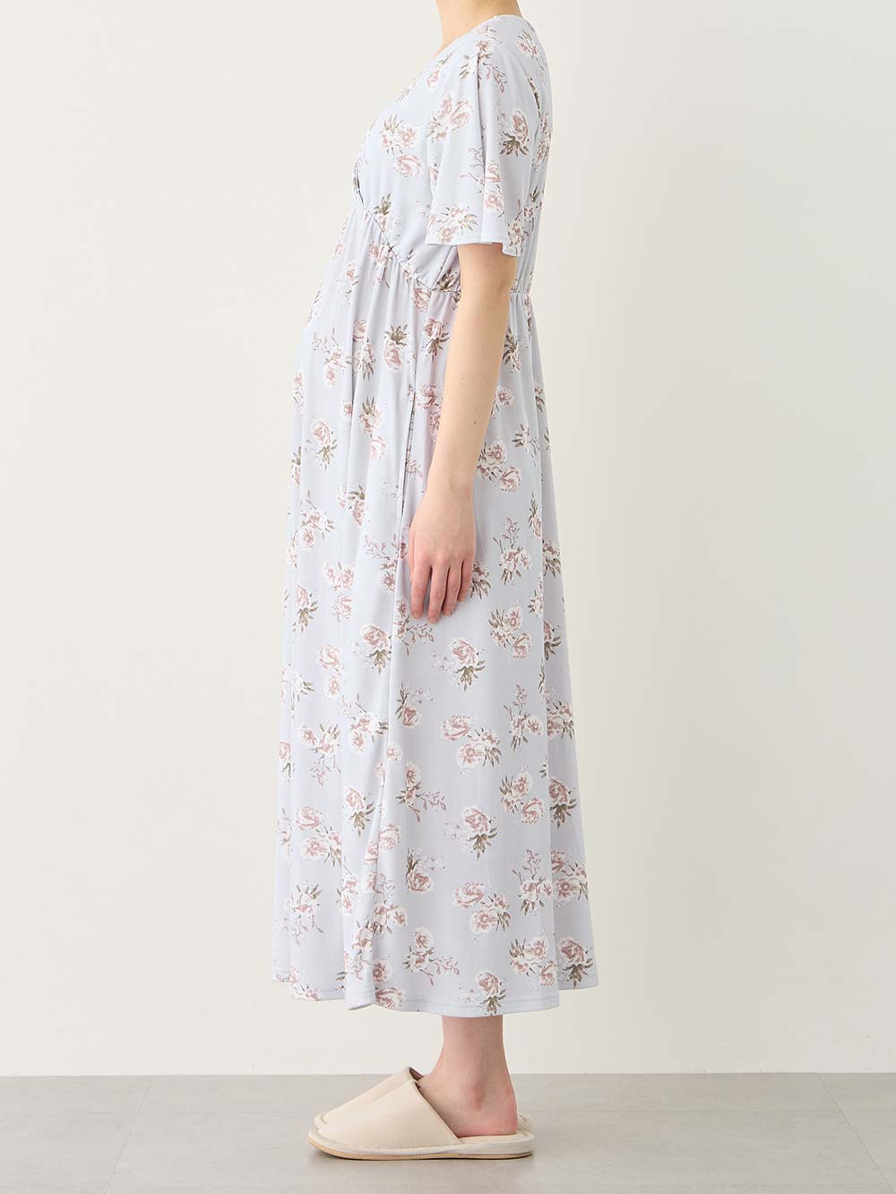 マタニティ パジャマ・ルームウェア|【親子コーデ可】スムースカシュクールパット付フレアスリーブネグリジェ　マタニティ・産後授乳服【出産後も長く着れる】