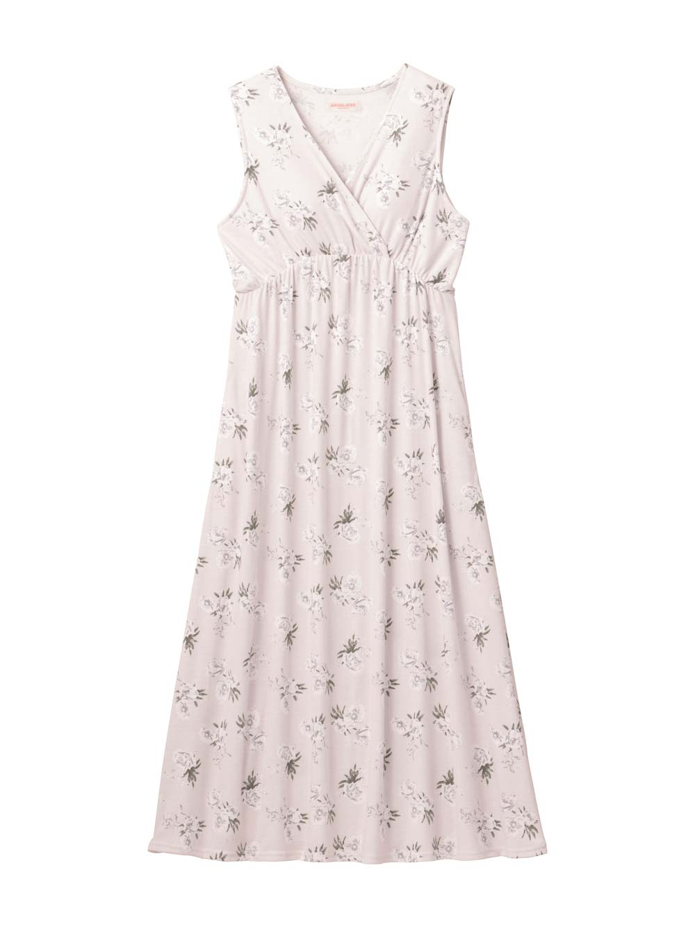 マタニティ パジャマ・ルームウェア|【親子コーデ可】スムースカシュクールパット付ノースリーブネグリジェ　マタニティ・産後授乳服【出産後も長く使える】|ペールピンク×プリント