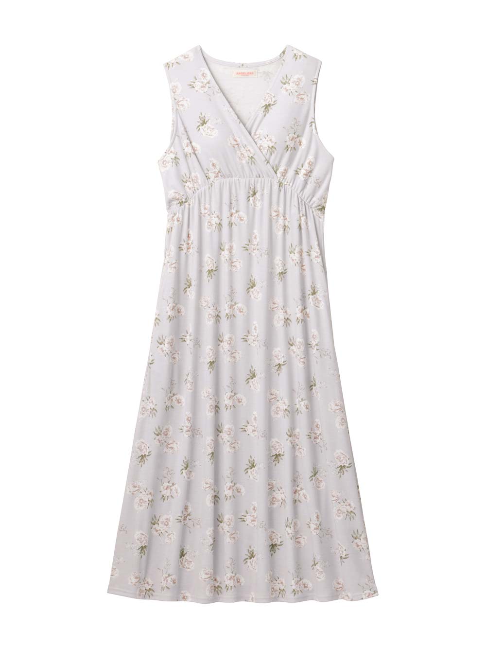 マタニティ パジャマ・ルームウェア|【親子コーデ可】スムースカシュクールパット付ノースリーブネグリジェ　マタニティ・産後授乳服【出産後も長く使える】|サックス×プリント