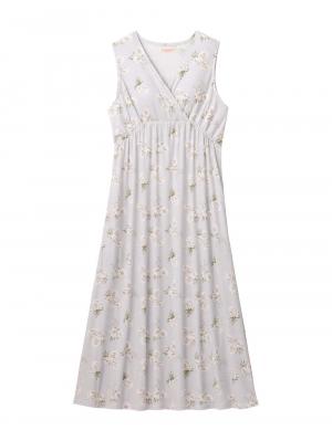 マタニティ パジャマ・ルームウェア|【親子コーデ可】スムースカシュクールパット付ノースリーブネグリジェ　マタニティ・産後授乳服【出産後も長く使える】|サックス×プリント