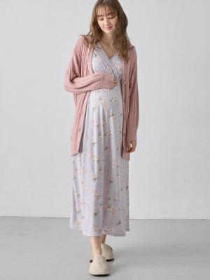 【親子コーデ可】スムースカシュクールパット付ノースリーブネグリジェ　マタニティ・産後授乳服【出産後も長く使える】10362