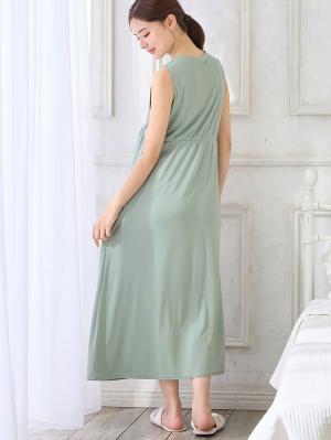 マタニティ パジャマ・ルームウェア|【親子コーデ可】スムースカシュクールパット付ノースリーブネグリジェ　マタニティ・産後授乳服【出産後も長く使える】|ライトグリーン