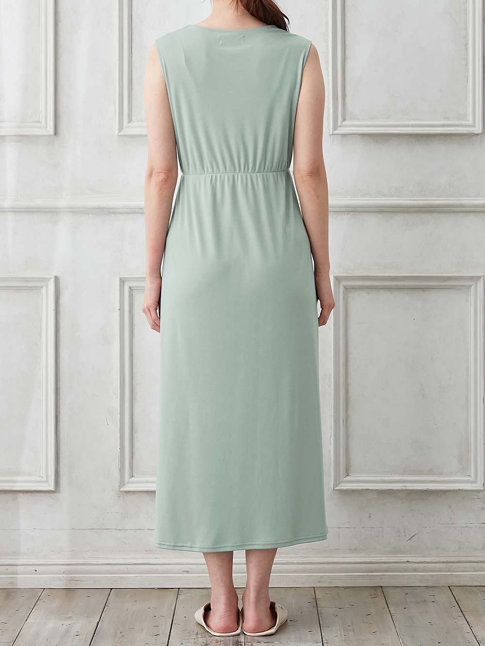 マタニティ パジャマ・ルームウェア|【親子コーデ可】スムースカシュクールパット付ノースリーブネグリジェ　マタニティ・産後授乳服【出産後も長く使える】