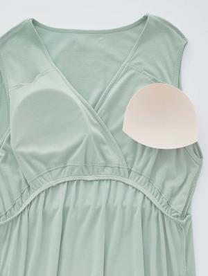 マタニティ パジャマ・ルームウェア|【親子コーデ可】スムースカシュクールパット付ノースリーブネグリジェ　マタニティ・産後授乳服【出産後も長く使える】