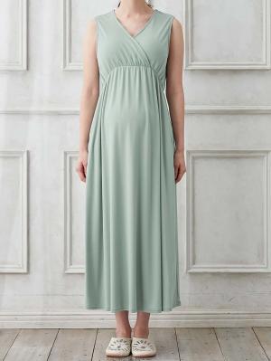 マタニティ パジャマ・ルームウェア|【親子コーデ可】スムースカシュクールパット付ノースリーブネグリジェ　マタニティ・産後授乳服【出産後も長く使える】