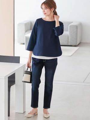 マタニティ トップス|強撚スムーストップス　マタニティ・産後授乳服【出産後も長く使える】|ネイビー