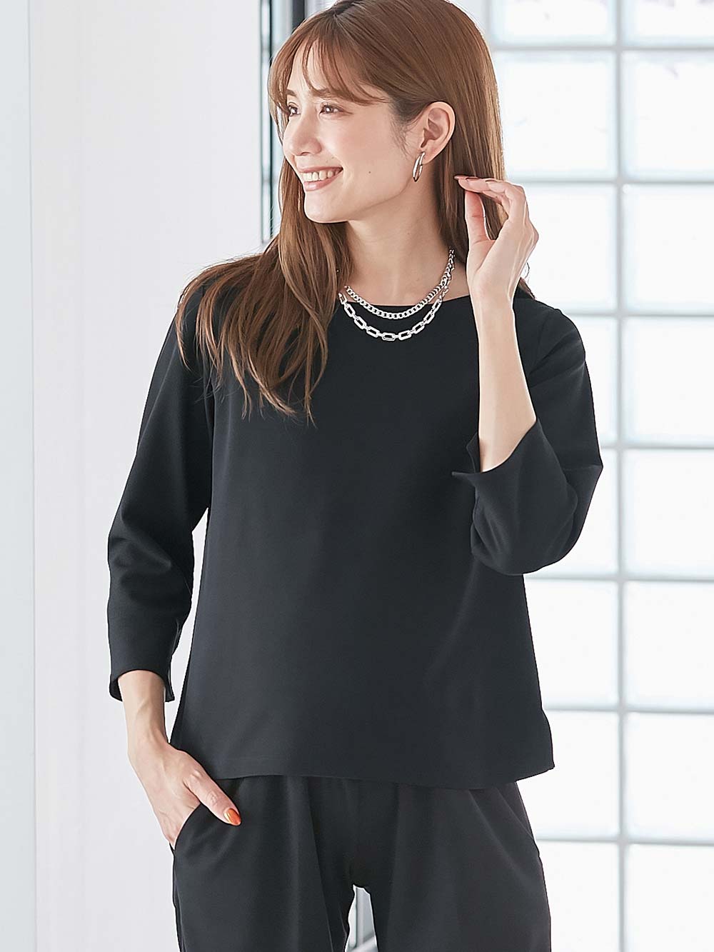 マタニティ トップス|強撚スムーストップス　マタニティ・産後授乳服【出産後も長く使える】|ブラック