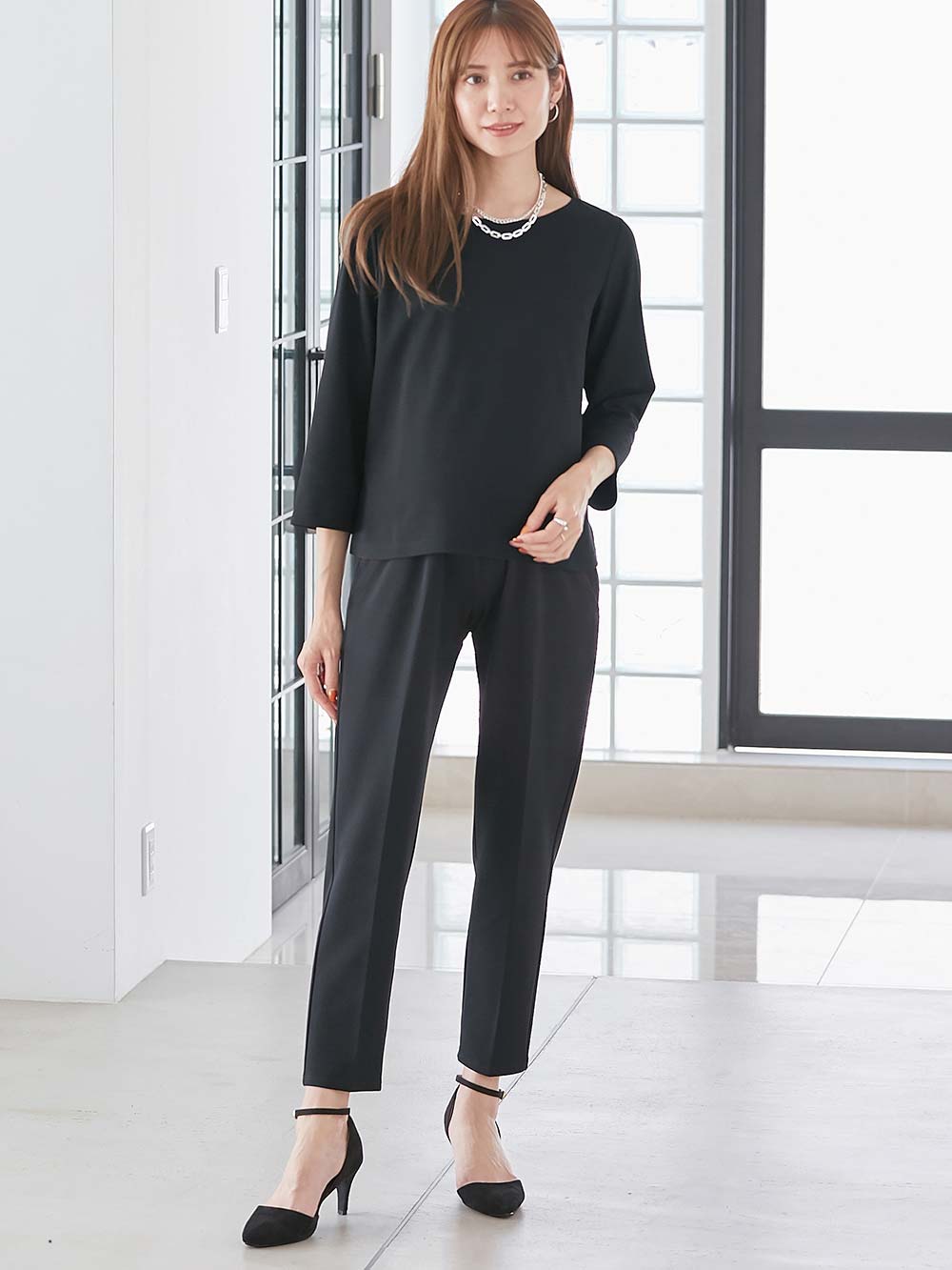 マタニティ トップス|強撚スムーストップス　マタニティ・産後授乳服【出産後も長く使える】|ブラック