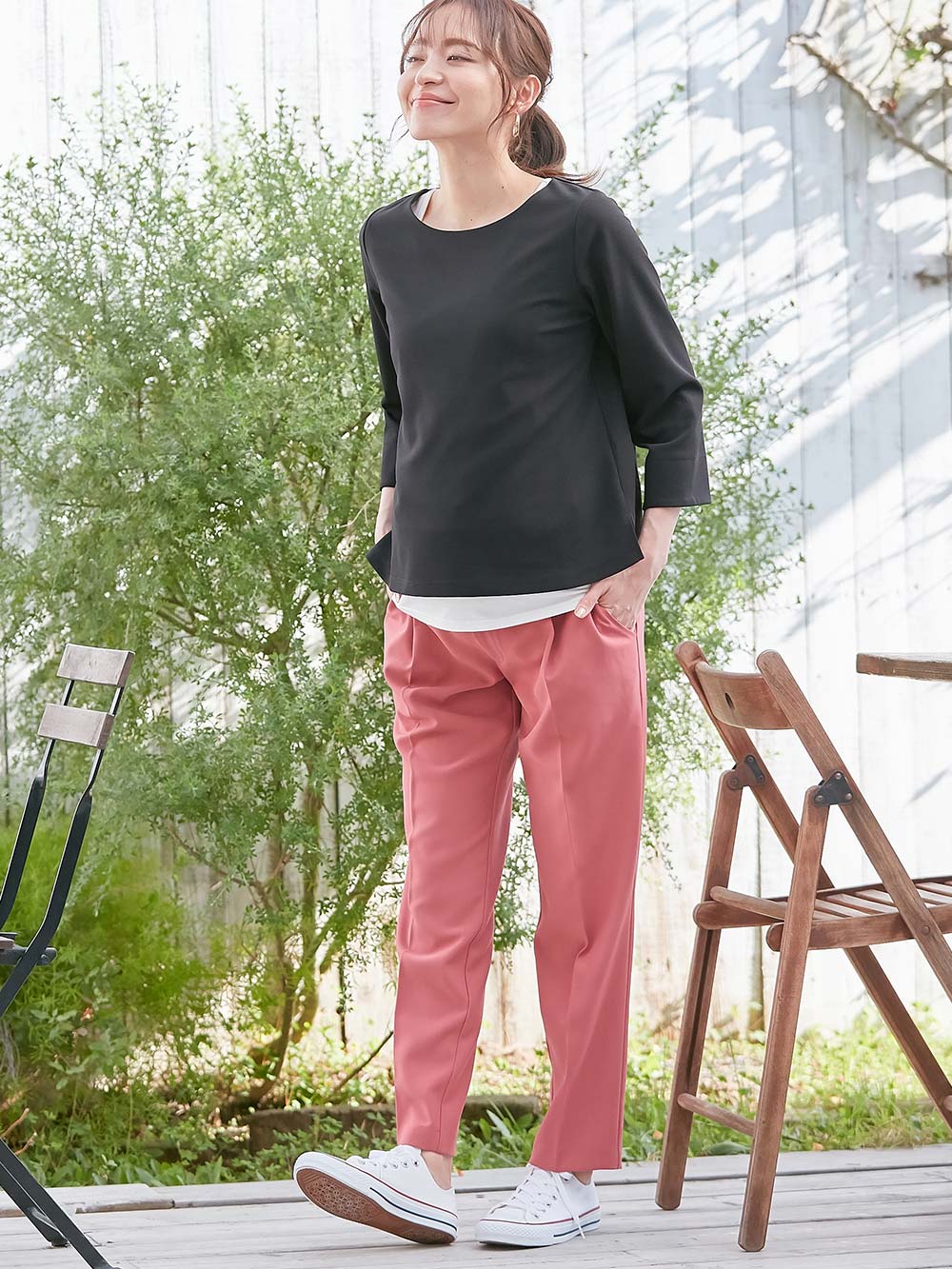 マタニティ トップス|強撚スムーストップス　マタニティ・産後授乳服【出産後も長く使える】|ブラック