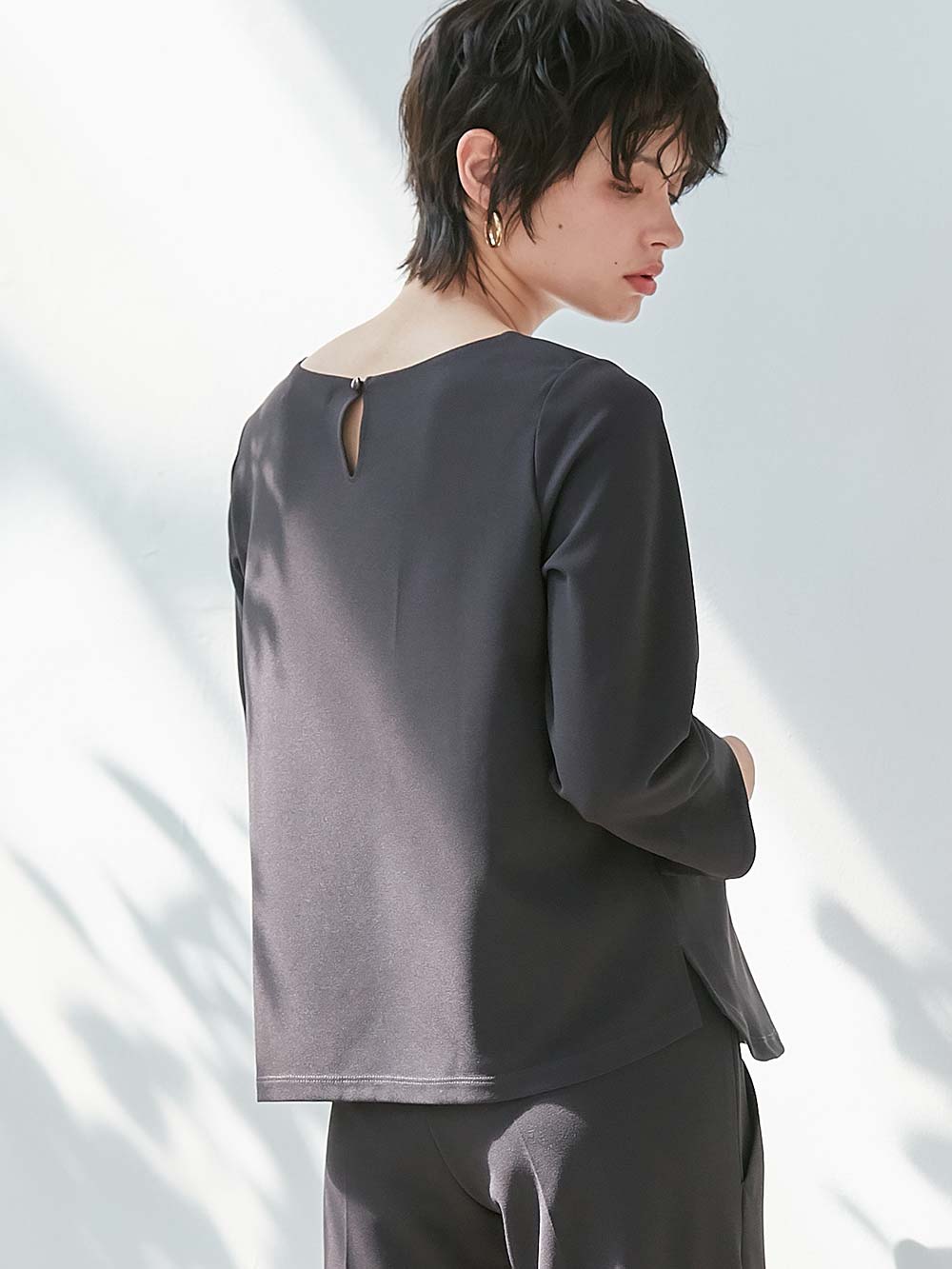 マタニティ トップス|強撚スムーストップス　マタニティ・産後授乳服【出産後も長く使える】|チャコール