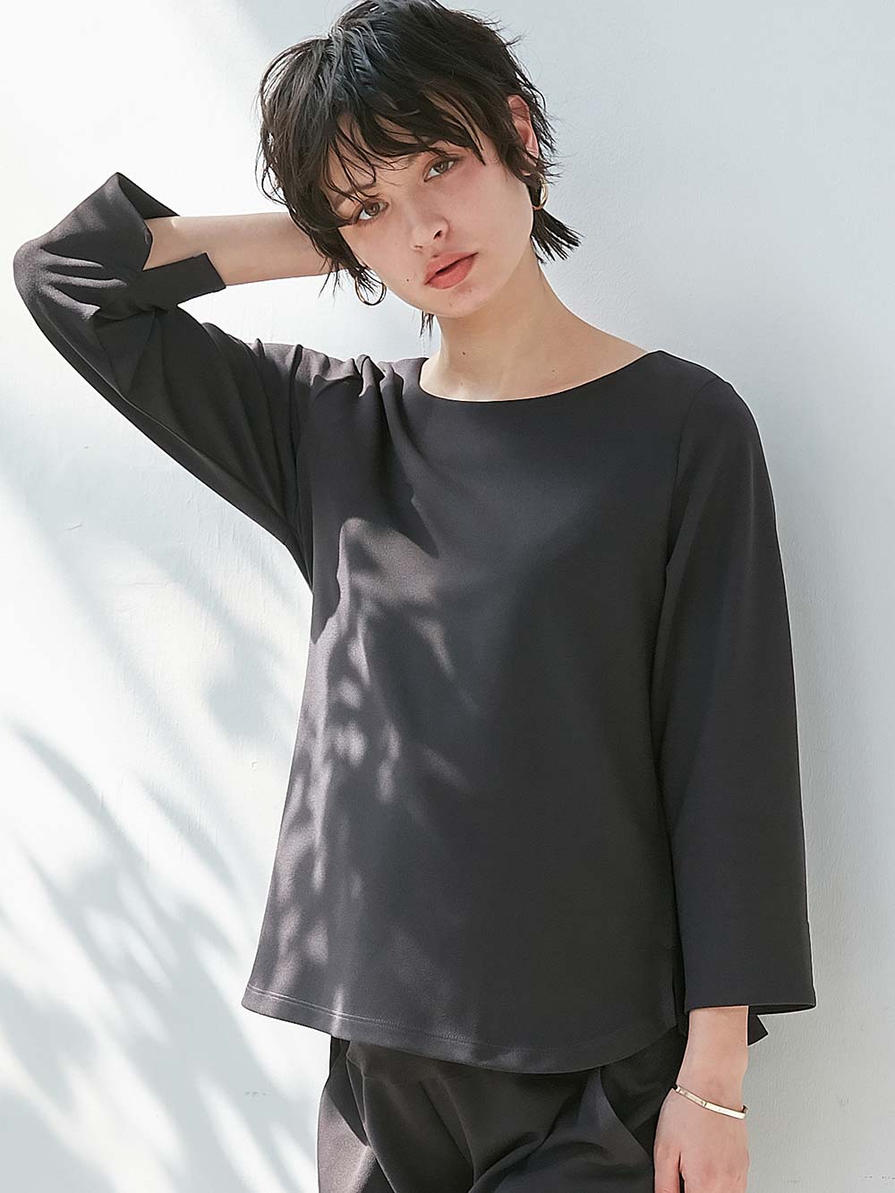 マタニティ トップス|強撚スムーストップス　マタニティ・産後授乳服【出産後も長く使える】|チャコール