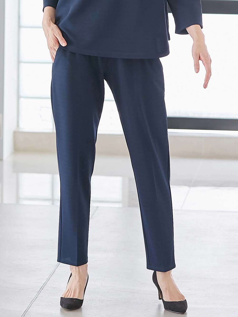 マタニティ パンツ|P・パンツ　強撚スムースセンタープレステーパード|ネイビー