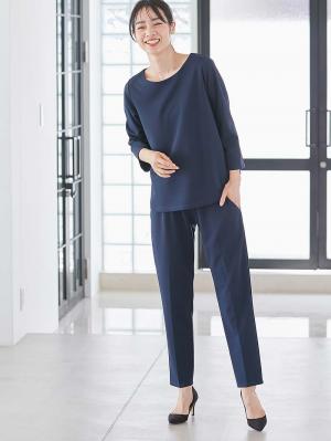 マタニティ パンツ|P・パンツ　強撚スムースセンタープレステーパード|ネイビー