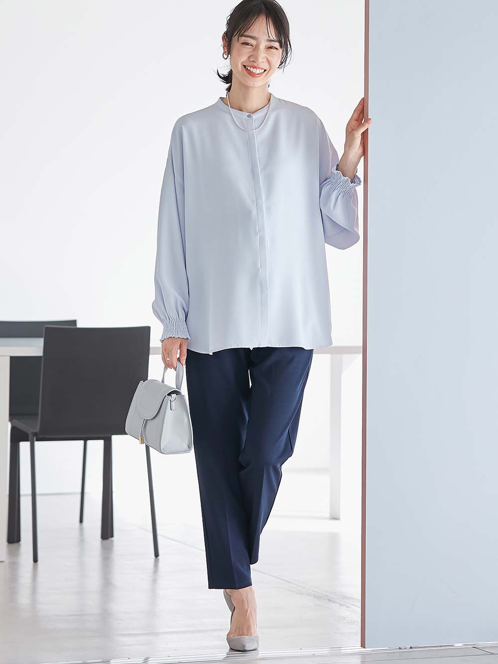 マタニティ パンツ|P・パンツ　強撚スムースセンタープレステーパード|ネイビー