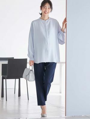 マタニティ パンツ|P・パンツ　強撚スムースセンタープレステーパード|ネイビー