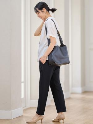 マタニティ パンツ|P・パンツ　強撚スムースセンタープレステーパード|ブラック