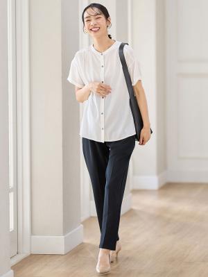 マタニティ パンツ|P・パンツ　強撚スムースセンタープレステーパード|ブラック