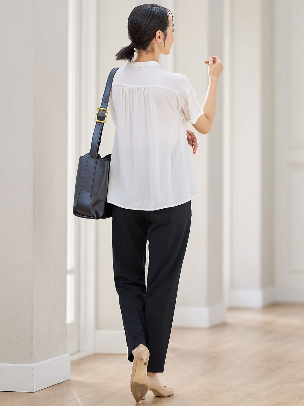 マタニティ パンツ|P・パンツ　強撚スムースセンタープレステーパード|ブラック