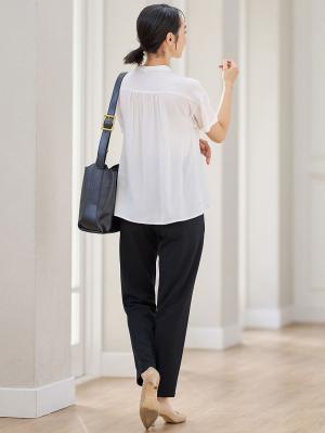 マタニティ パンツ|P・パンツ　強撚スムースセンタープレステーパード|ブラック