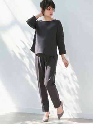 マタニティ パンツ|P・パンツ　強撚スムースセンタープレステーパード|チャコール