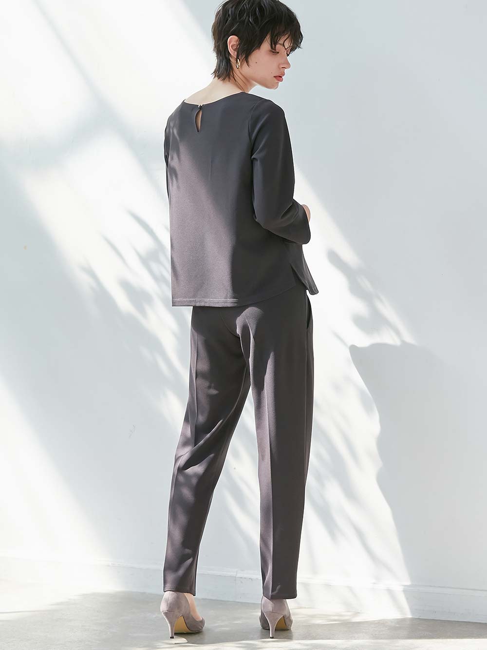 マタニティ パンツ|P・パンツ　強撚スムースセンタープレステーパード|チャコール